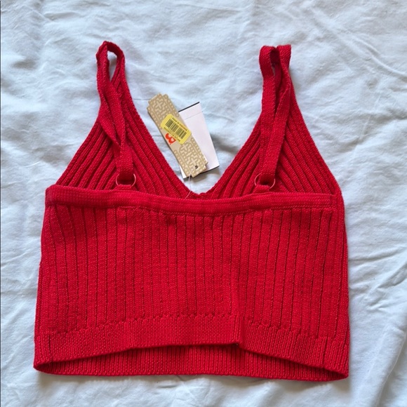 Red Ribbed Knit Women's Top - Picture 2 of 4